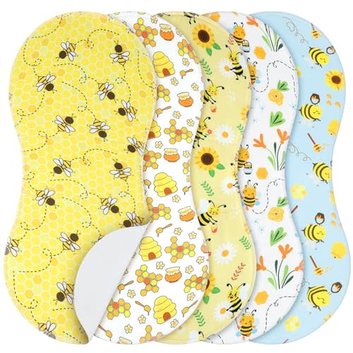 5 Pack Bee Pattern Baby Burp Cloths Soft Absorbent Burping Rags for Newborns 19"x9" Spit up Cloths for Boy Girl Newborn Baby Shower Registry Gifts Set Nursery Decor