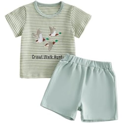 Yoawdats Toddler Baby Boy Summer Outfits Camo Print Short Sleeves T-Shirt+Elastic Camouflage Shorts Set Duck Hunting Clothes