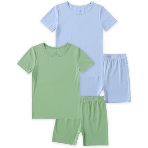 JunNeng Bamboo Viscose Toddler Pajamas,Baby Boy Girl Solid Snug Fit Short Sleeve Summer Sleepwear PJS
