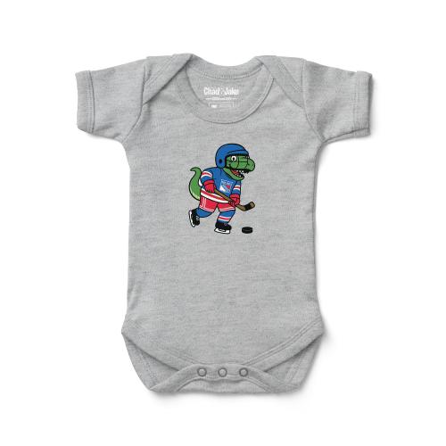 New York Rangers Dinosaur Playing Hockey Baby Bodysuit | Official NHL Licensed Infant Bodysuit