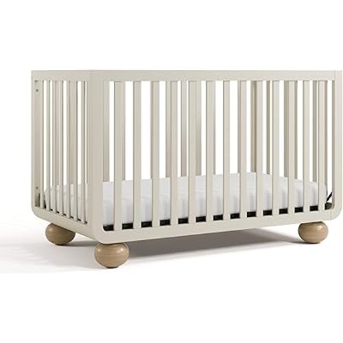 Storkcraft Amalfi 5-in-1 Convertible Crib with Toddler Guardrail – GREENGUARD Gold Certified, Conversion Kit Included, Fits Baby Crib Mattress, Converts to Full Bed (Frosted Oat and Driftwood)