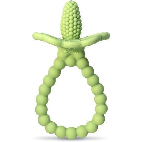 RaZbaby RaZberry Plus Baby Teether – Easy-to-Hold Toy for Front & Back Teething Relief, BerryBumps Texture for Sensory Development, Soothes Sore Gums, BPA-Free, Great Gift for Babies 3M+ – Green