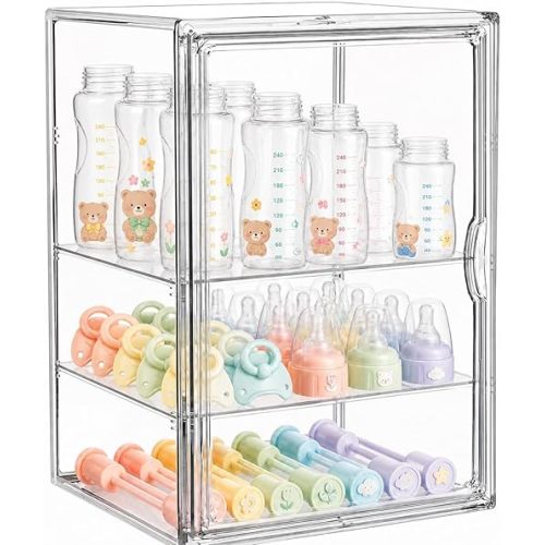 Baby Bottle Storage Organizer for Countertop, X-Large Clear Bottle Organizer, Baby Bottle Storage Organizer for Bottles, Nipples, Pump Parts, Cabinet, Kitchen Pantry