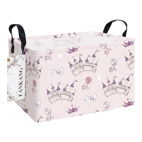 Storage Bins, Nursery Hamper Canvas Laundry Basket Foldable with Waterproof PE Coating Large Storage Baskets for Kids Boys and Girls, Office, Bedroom, Clothes,Toys(Rec-Princess Castle