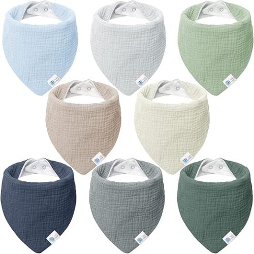 Lulumoon Muslin Baby Bibs 100% Cotton Baby Bandana Drool Bibs for Teething and Drooling, 8 Pack, Seashore