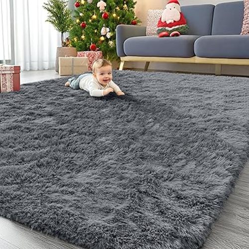 OLANLY 9x12 Machine Washable Large Area Rugs for Living Room, Bedroom, Soft Fluffy Shaggy Bedside Rug, Indoor Floor Carpet for Kids Girls and Boys, Dorms, Nursery, Home Decor Aesthetic, Grey