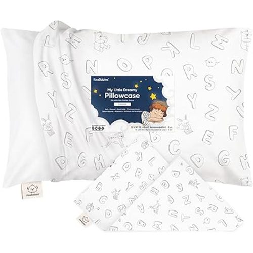KeaBabies Toddler Pillowcase 13"x18" - Organic Cotton Toddler Pillowcase for Kids, Boys, Girls, Soft & Durable Cotton Cover for Miniature Sleepy Pillows, Cute Colors, Pillow Sold Separately (ABC Land)