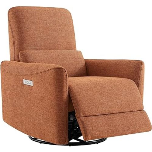 CHITA Power Recliner Chair Swivel Glider, FSC Certified Fabric Living Room Nursery Reclining Sofa Chair with Lumbar Support,Terracotta