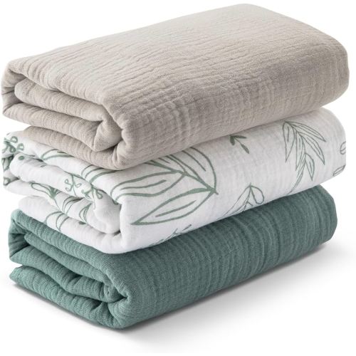 Muslin Swaddle Blankets for Newborn, 3 Pack Breathable Soft Receiving Blanket, Large 38 x 40 inches Swaddle Wrap Burping Clothes, Essentials Infant Shower Items, Toddler Gift (Bright Colors)
