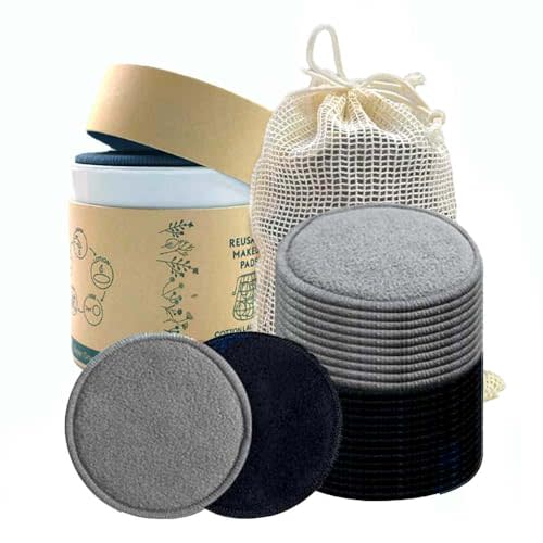 Sopurrrdy 28 Pack Reusable Cotton Rounds with Washable Laundry Bag and Round Box|Travel Essentials for Skincare, Makeup Remover Pads and Storage|Reusable Makeup Remover Pads Black