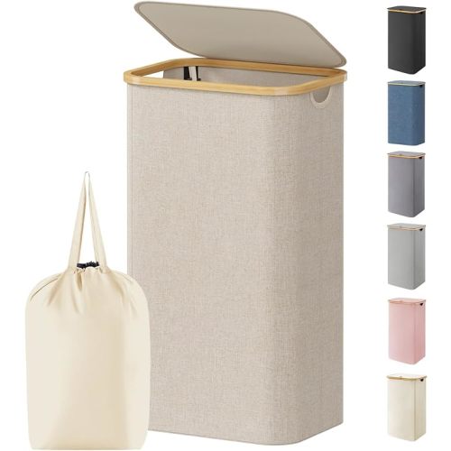 Lifewit 105L Large Laundry Basket with Lid, Removable Bags, Beige
