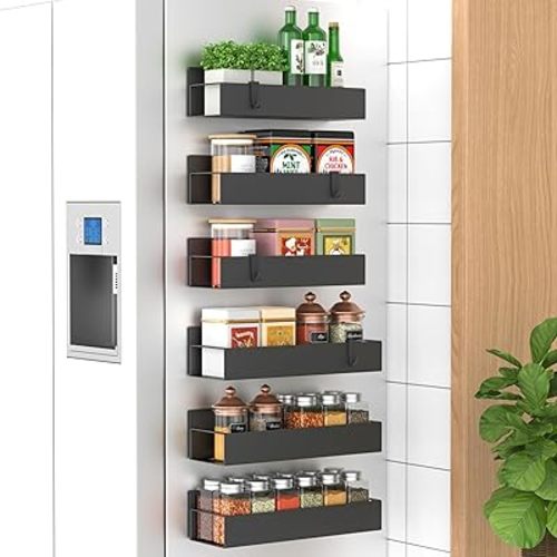 6 Pack Magnetic Spice Storage Rack Organizer for Refrigerator and Oven, Black Fridge Organizers and Storage