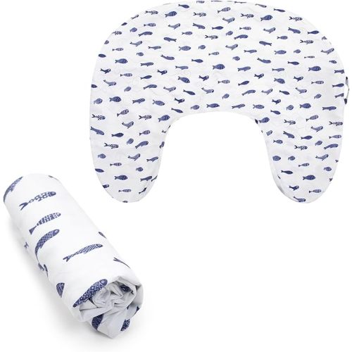 Boppy Nursing Pillow Cover, Neutral Navy Fish, Single Cover, Easy-On Slipcover with Extra Soft 100% Polyester Microfiber Fabric for the Redesigned Nursing Pillow