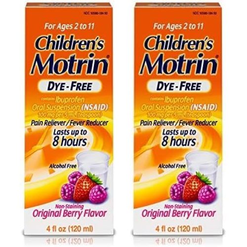 Children's Motrin Oral Suspension Medicine for Kids, 100mg Ibuprofen, Berry Flavored, 4 fl. oz (Pack of 2)