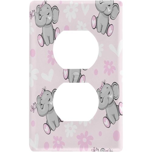 Cute Elephant Pink Wall Plates, Duplex Outlet Covers, Toggle Light Switch Plates, Decorator Light Switch Cover, Standard Size Wall Plates for Bedroom Home Decor