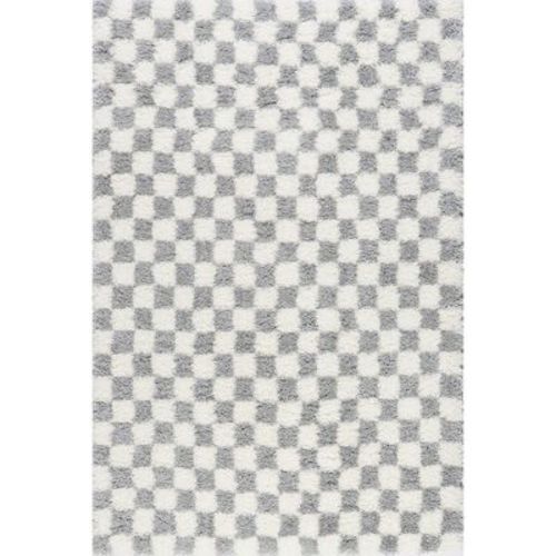 Nuloom Adelaide Mid-Century Checkered Shag Area Rug, 8' x 10', Light Grey