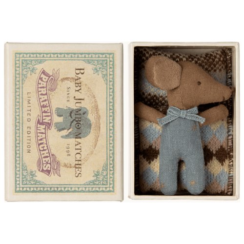 Maileg Sleepy Wakey Baby Boy Mouse In Matchbox 2024-Blue