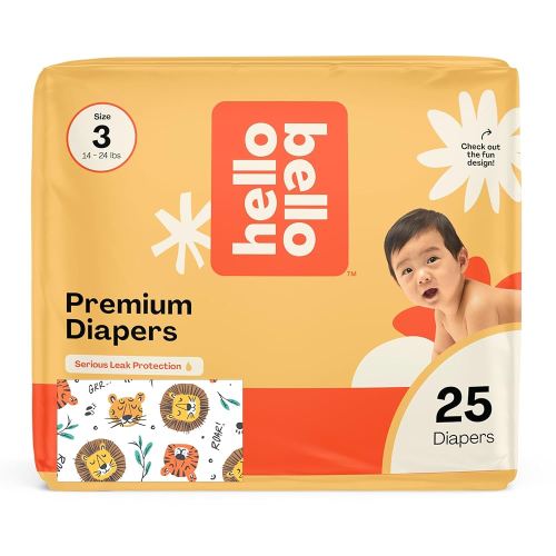 Hello Bello Diapers, Size 3 (14-24 lbs) Wild Cats, 25 Count of Premium Disposable Baby Diapers, Hypoallergenic with Soft, Cloth-Like Feel