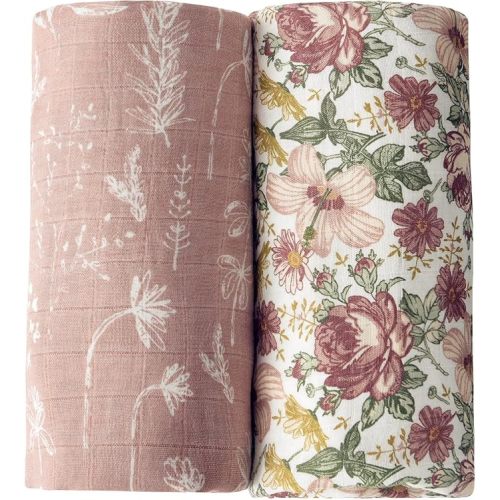 Little Jump 2 Pack Western Wild Flowers Muslin Swaddle Blankets for Baby Girls, Receiving Blanket Large 47 x 47 inches, Soft Breathable Muslin Baby Blanket for Newborn(Vintage Floral)