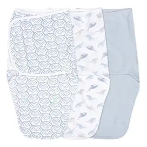 aden + anais Easy Swaddle Wrap, Newborn Wearable Swaddle Blanket, Adjustable Fasteners, 100% Cotton, 3 Pack, 0-3 Months, At Sea