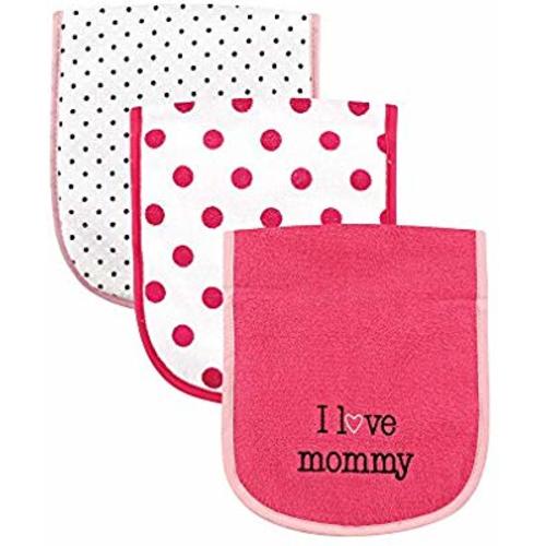 Luvable Friends 3 Piece Burp Cloth with Fiber Filling for Girls, I Love Mommy - Girl Loves Mommy