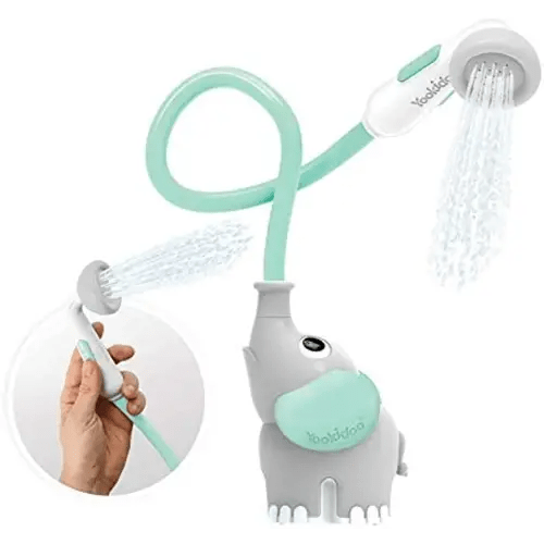 Yookidoo Baby Bath Shower Head - Elephant Water Pump with Trunk Spout Rinser - Control Water Flow from 2 Elephant Trunk Knobs for Maximum Fun in Tub or Sink for Newborn Babies (Turquoise)