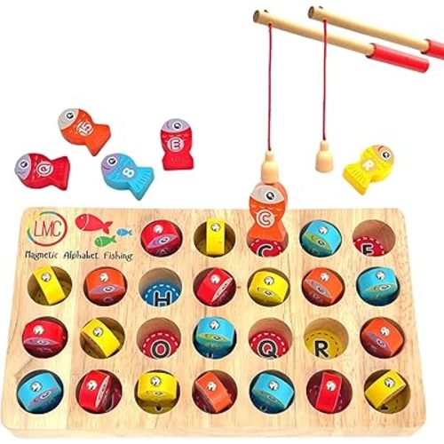 Magnetic Alphabet Fishing Toy - Letters, Numbers, & 2 Fishing Poles - Alphabet & Math Learning Toys - Magnetic Fishing Game for Toddlers Ages 3+, Educational Toys