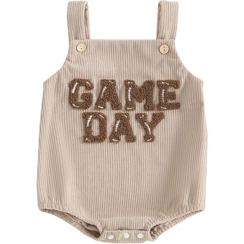 Infant Baby Boys Girls Overalls Sleeveless Football Game Day Embroidery Corduroy Romper Cute Newborn Outfit