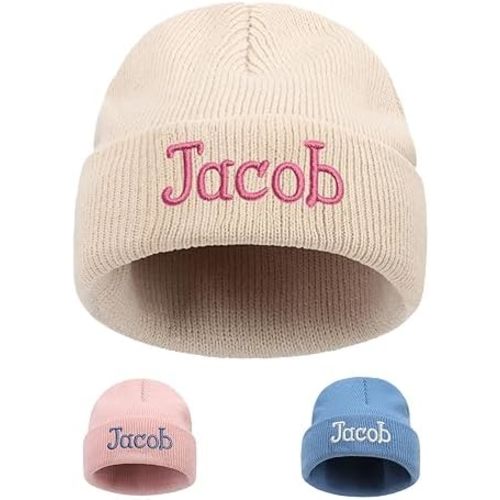 Lanleay Custom Beanie Hats for Baby Girls Boys Personalized Embroidered Beanies with Name for Infants Toddlers Adults