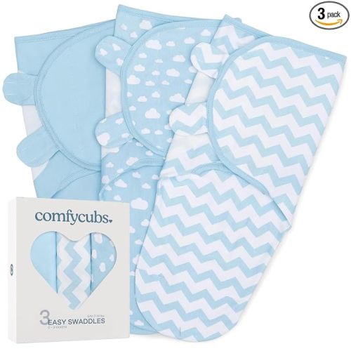 Comfy Cubs Easy Swaddle Blanket, 3 Pk Small - Baby Blanket Swaddle, Blue