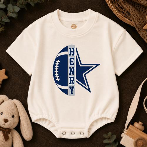 Personalized Cowboys Baby Romper, Football Bubble Romper, Custom Football Jersey, Unisex Baby Clothes, Game Day Infant Clothing