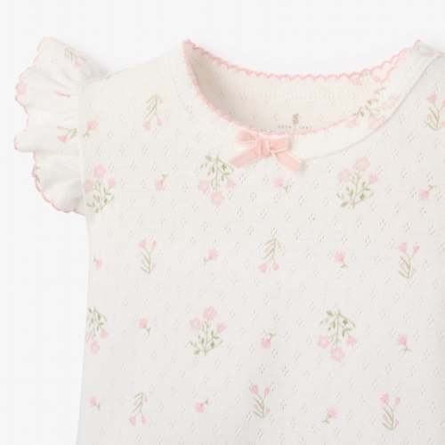 Folklore Floral Organic Cotton Pointelle Bubble Romper – Elegant Baby (3-6M)