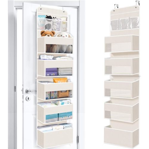 WISELIFE 6-Tier Over The Door Organizer Storage Detachable Design Door Hanging Storage Organizer with Clear Window Behind The Door Storage for Nursery Bedroom Bathroom Pantry Closet Beige
