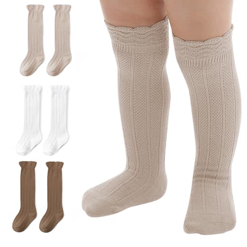 American Trends 3-Pack Girls Ruffled Knee High Socks with Bows | 3-Pack Value Set, Ruffled Cuff Detail, Bow Accent, Knee-High Length, Baby and Toddler Sizing