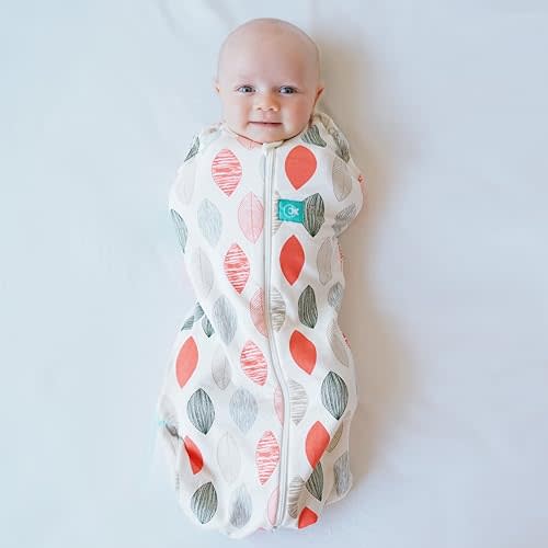 ergoPouch Cocoon Swaddle Sack 0.2 TOG - Baby Sleep Sack, Gentle Snug Fit Helps Calm Startle Reflex, Ideal for Arms In/Out Sleeping, Soft Breathable Fabric for Better Sleep (0-3 Months, Blush Leaf)