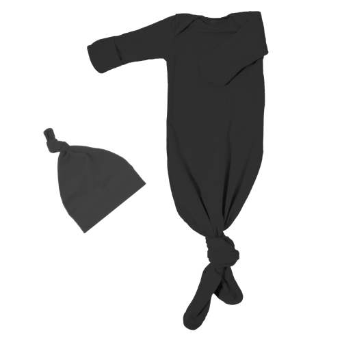 Baby Knotted Gown- Super Soft Newborn Infant Long Sleeve Sleepwear with Hat For Baby Boy And Girl -black