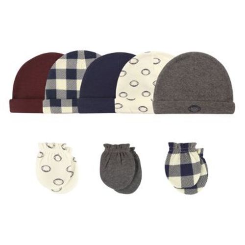 Hudson Baby Infant Boys Cotton Cap and Scratch Mitten 8pc Set, Football, 0-6 Months