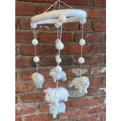 Wool Sheep Lamb Nursery Mobile for Baby's Room Crib Decoration