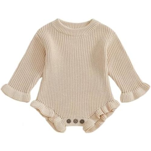 Mubineo Baby Girl Fall Winter Clothes Basic Plain Cute Sweater Romper Outfit Pullover Ruffle Long Sleeve Newborn Outfits