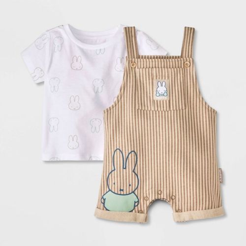 Baby Boys' 2pc Miffy Overalls & Short Sleeve Top Set - Brown 0-3M