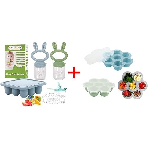 WAJIAYON Baby Breastmilk Popsicle Molds & Baby Fruit Feeder (3 Pack), Baby Food Freezer Tray Storage Containers, Silicone Teething Pacifier Feeder and Teether for Babies,Baby Feeder