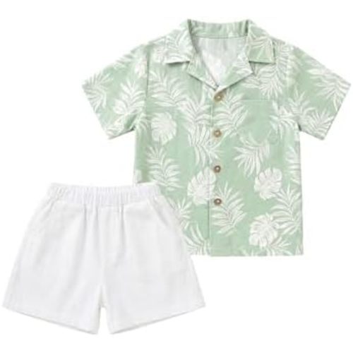 XMWEALTHY Toddler Baby Boy Summer Clothes Color Block Short Sleeve Button-down Shirt Tops + Cotton Pants Outfit Set