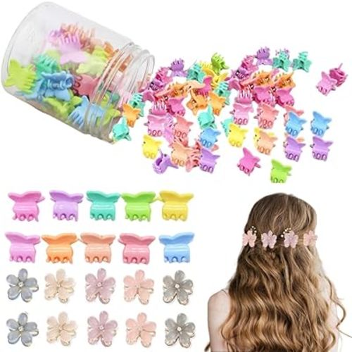 110 pcs Mini Hair Clips Colorful Hair Accessories Matte Claw Clips Star/Flower/Butterfly Hair Clips for Girls and Women 90s Y2K
