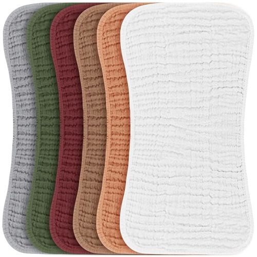 Konssy Muslin Baby Burp Cloths Sets for Unisex- 6 Pack Large 100% Cotton Burping Clothes for Newborn, Baby Girls and Boys
