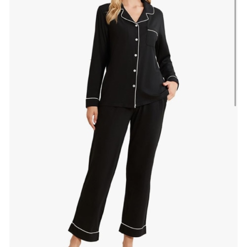 LYCY Cotton Pajamas for Women Set Long Sleeve Lounge Button Up with Pockets