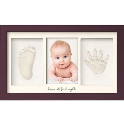 KeaBabies Baby Hand and Footprint Kit - Clay Handprint Keepsake Frame, Newborn Nursery Picture Frame, Personalized New Mom Gifts for Baby First Christmas Shower (Auburn)