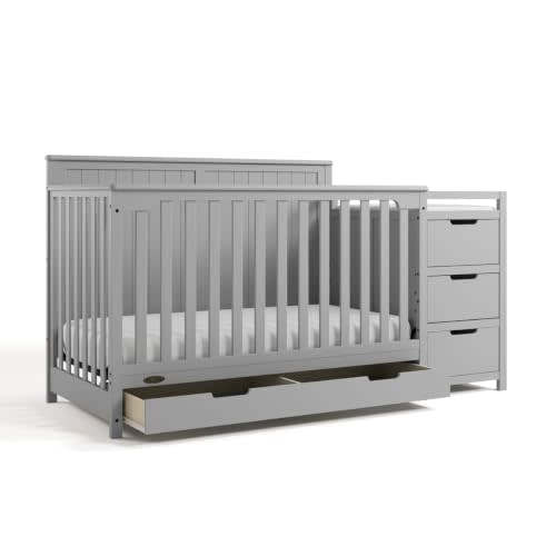 Graco Hadley 5-in-1 Convertible Crib & Changer, Pebble Gray | GREENGUARD Gold Certified, Fits Standard Crib Mattress, Converts to Toddler Bed and Full Bed, 4 Adjustable Mattress Heights