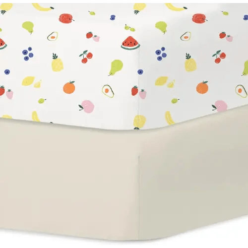 Little Grape Land Crib Sheets 2 Pack for Boys and Girls, Baby Neutral Crib Fitted Sheets for Standard Crib & Toddler Mattress, Super Soft Breathable Fitted Crib Sheet Set, Fruits
