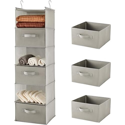 MAX Houser 6 Tier Shelf Hanging Closet Organizer, Closet Hanging Shelf with 2 Sturdy Hooks for Storage, Foldable (Light Grey-D3)