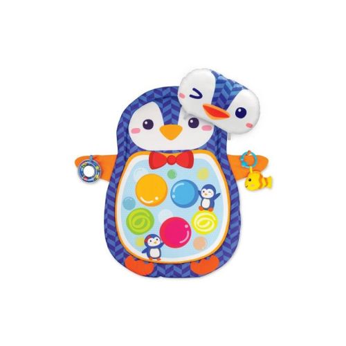 Constructive Playthings Penguin Tummy Time Playmat – Baby Activity Mat with Pillow & Hanging Toys